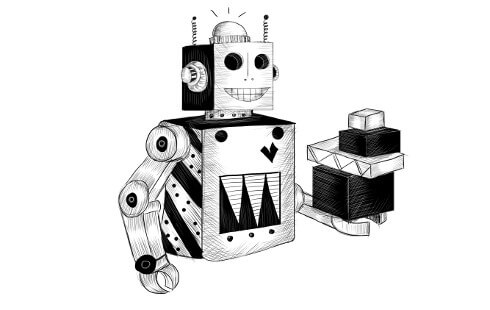 Ilustración de un robot sosteniendo una pila de paquetes